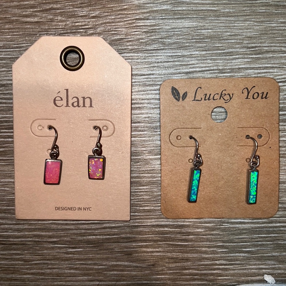 Pink and blue dangle earrings
